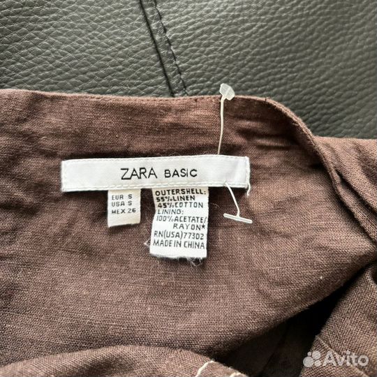 Сарафан zara коричневый лён