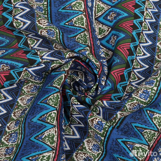 Ткань Лен с принтом цвет синий отрез 3м