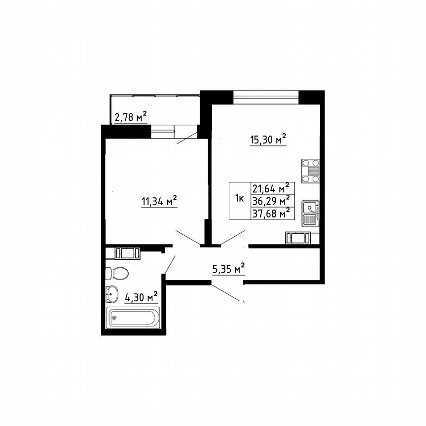 1-к. квартира, 36,3 м², 2/8 эт.