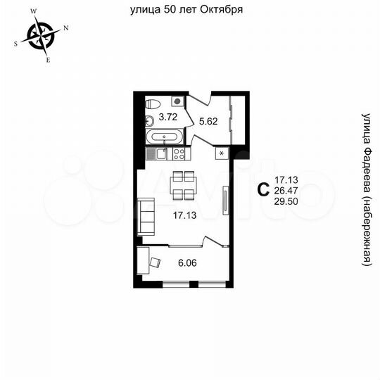 Квартира-студия, 29,5 м², 9/14 эт.