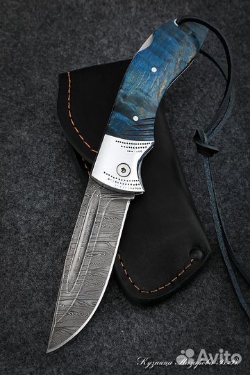 Нож складной Филин сталь дамаск накладки карельска