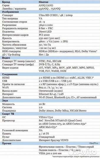 Новый 4k телевизор hisense 50a7gq 50 дюймов