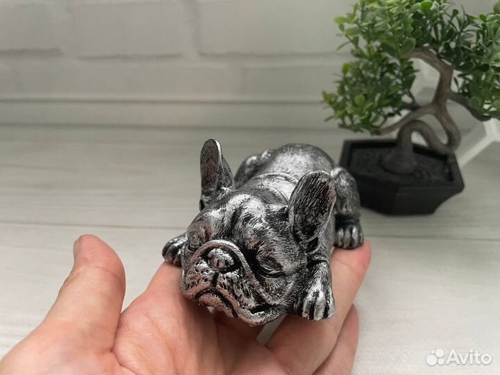 Фигурка французский бульдог, мраморное серебро