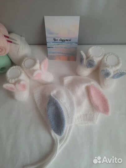 Шапочка зайка +пинетки