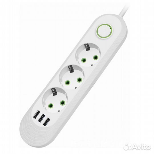 Удлинитель 2 м (3 розетки, 3 USB)