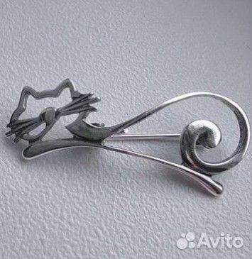 Брошь заколка Кот Серебрен/Позолота Красная Пресня