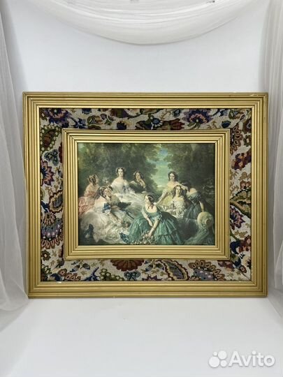 Винтаж картина шелкография и гобелен в раме