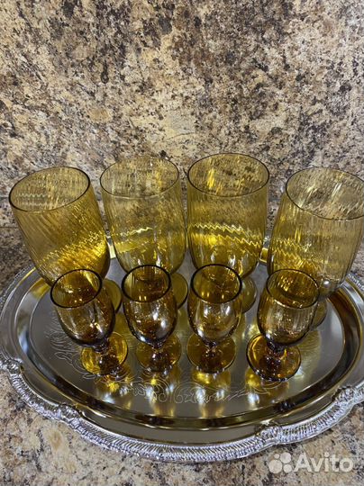 Набор Винтажные бокалы янтарное стекло