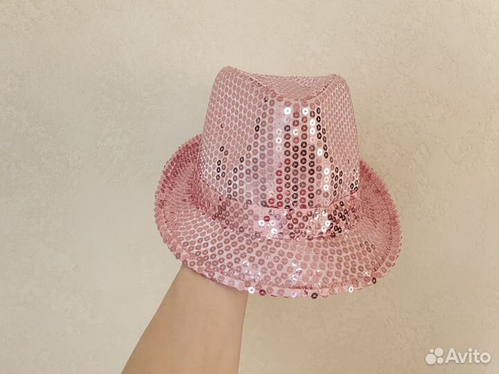 Шляпы пайетки розовая и черная фетр 55см