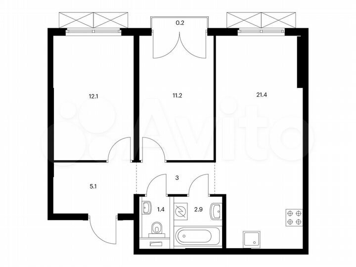 2-к. квартира, 57,3 м², 7/13 эт.