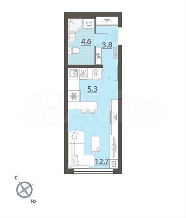 Квартира-студия, 26,3 м², 1/25 эт.