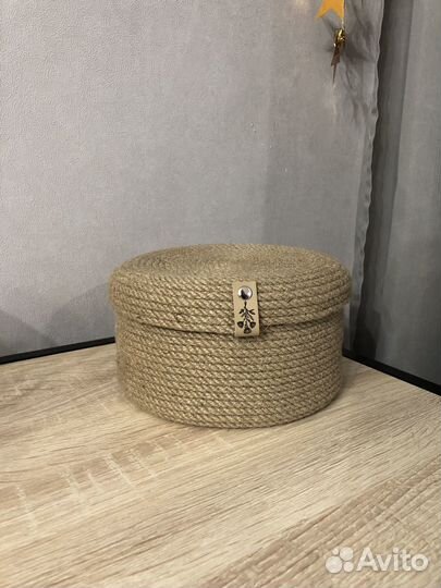 Корзинка из джута с крышкой