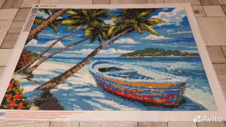 Картина Пляж лодка пальмы Алмазная мозаика