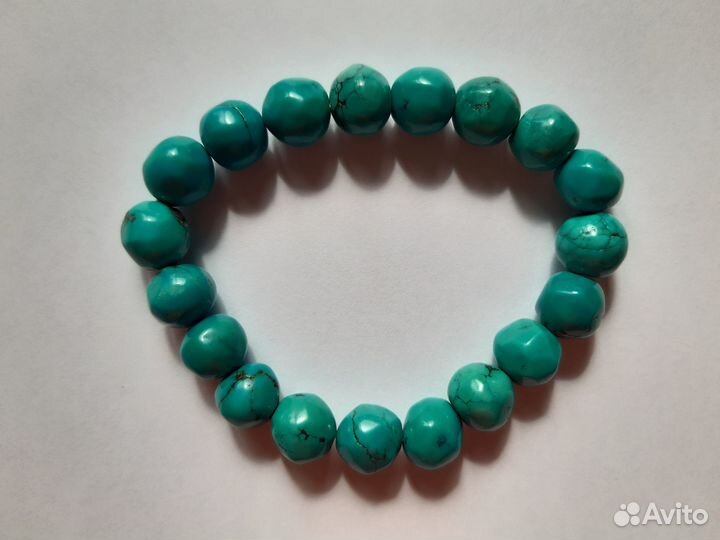 Браслет из Бирюзы, бусины галтовка 9-10мм