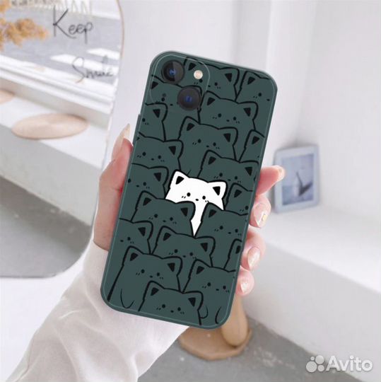 Чехол Cute Cat на iPhone 14 Pro Max (Night Green)