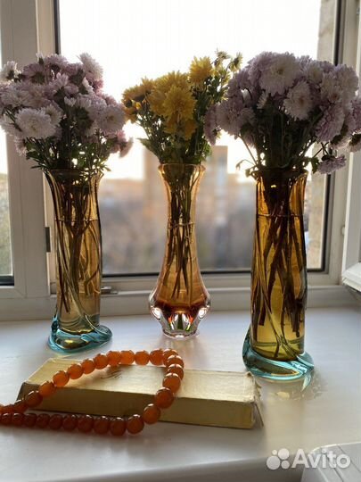 Ваза цветное стекло СССР. Победа. Колпино