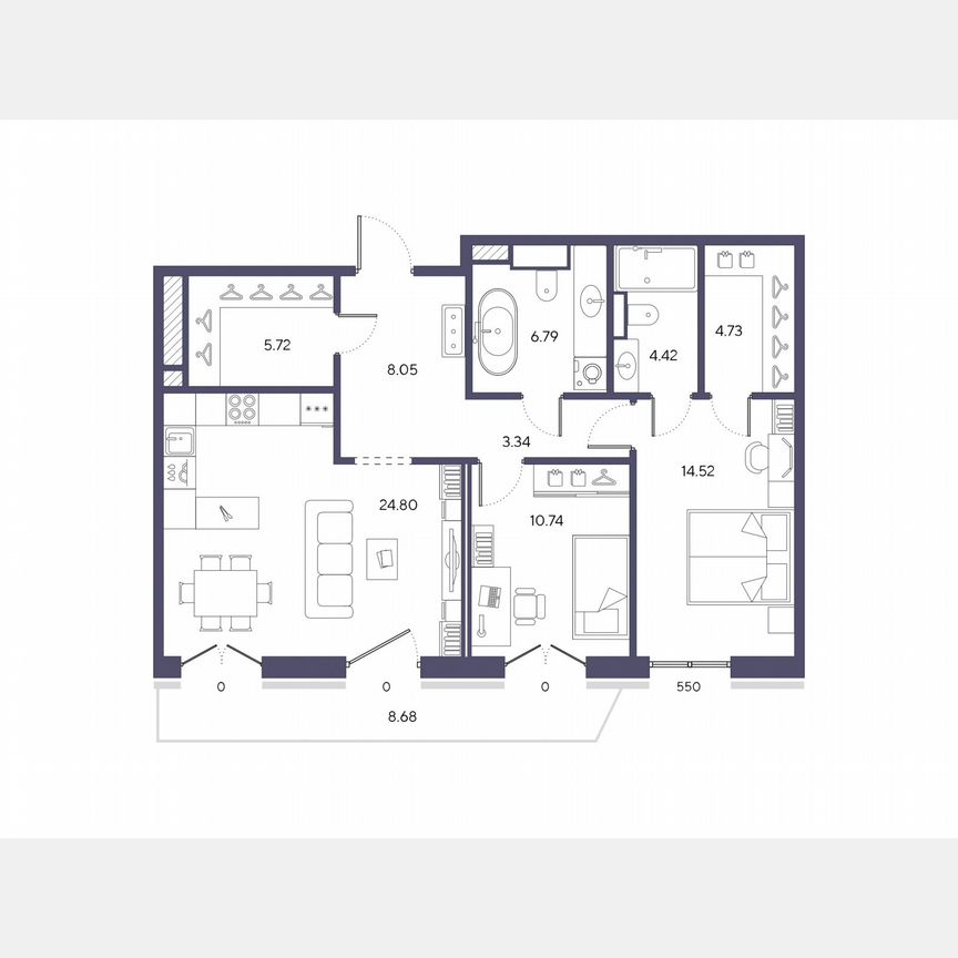 2-к. квартира, 83,1 м², 8/9 эт.