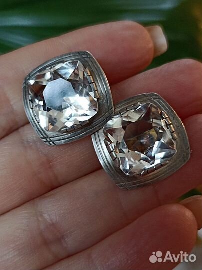 Запонки серебро СССР с горным хрусталём