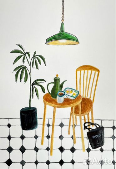 Картина акварель кафе