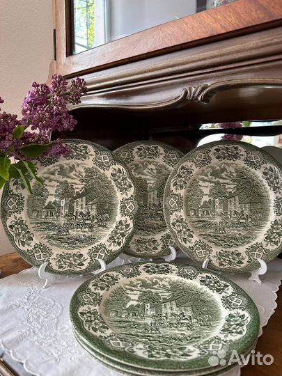 Зелёные английские тарелки Ironstone фарфор винтаж