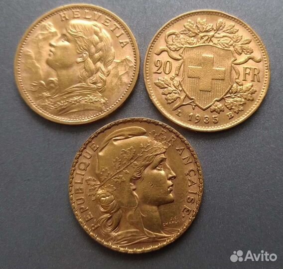 Золотая монета, 20 франков Франция, Швейцария