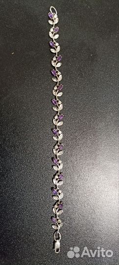 Серебряный браслет женский 925 пробы с аметистами