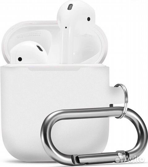 Новый Белый Чехол для airpods 1/2 с карабином
