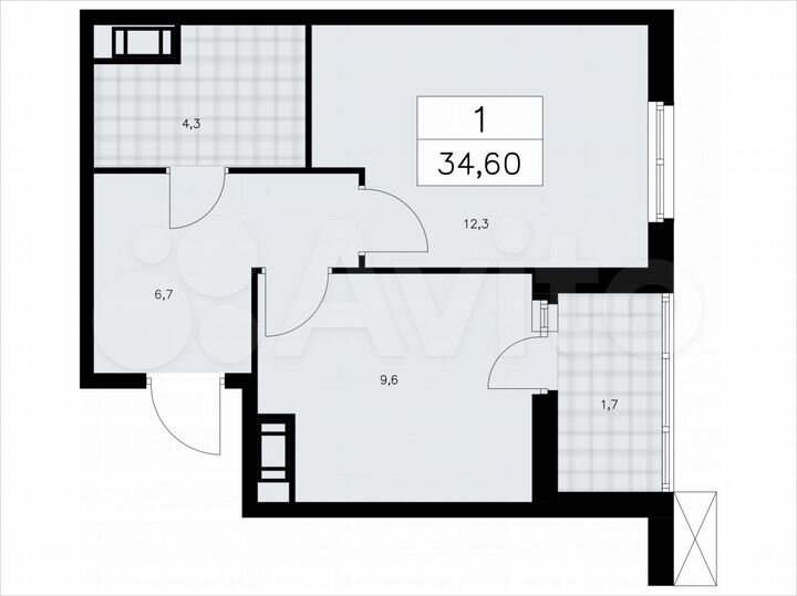 1-к. квартира, 34,6 м², 9/9 эт.