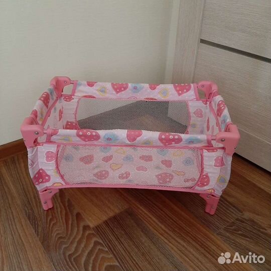 Игрушечная кровать-манеж+комплект постельного бел