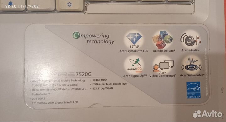 Ноутбук acer aspire 7520G на запчасти