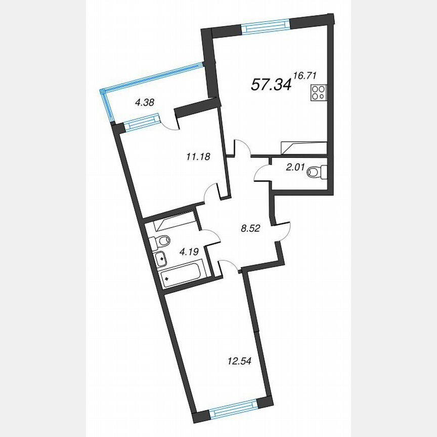 2-к. квартира, 59,5 м², 20/22 эт.