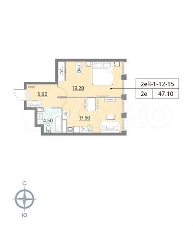 1-к. квартира, 47,1 м², 15/15 эт.
