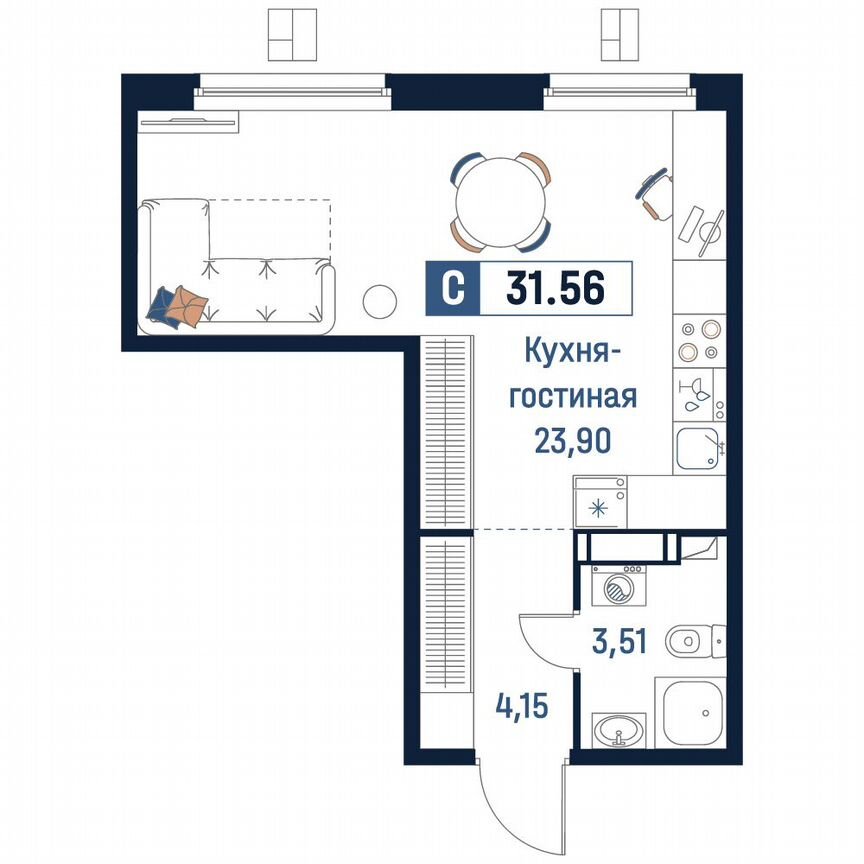 Квартира-студия, 31,6 м², 10/18 эт.