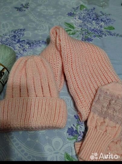 Зимний комплект шапка,снуд,варежки