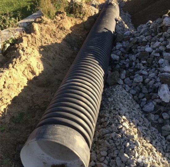 Труба пластиковая в канаву на заезд к участку 3-6