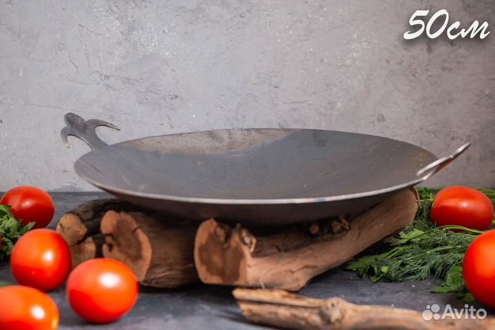 Сковорода Садж из стали 50 см с узорной подставкой