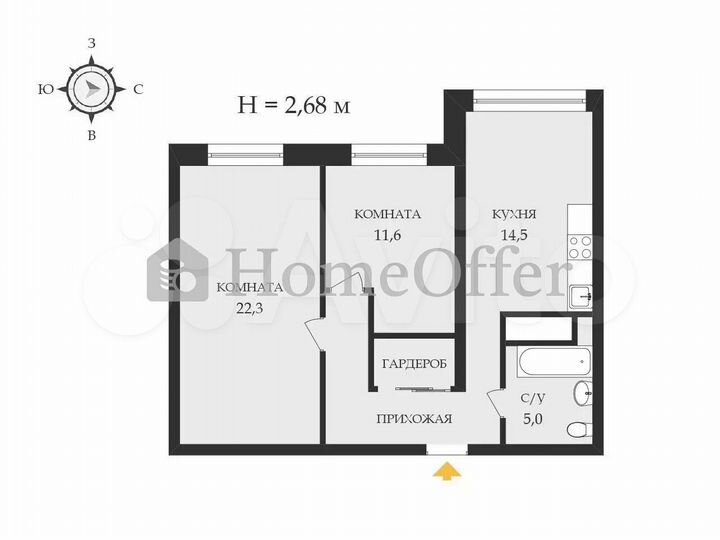 2-к. квартира, 64,5 м², 23/25 эт.