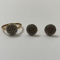 Золотой комплект с коньячными бриллиантами