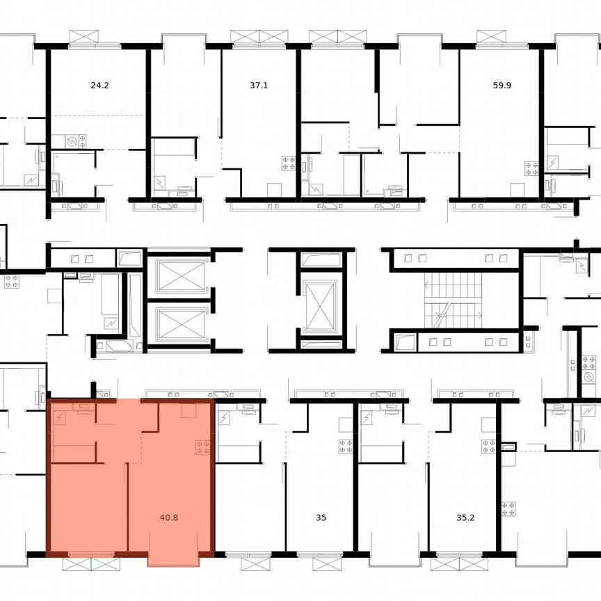 1-к. квартира, 40,8 м², 7/14 эт.