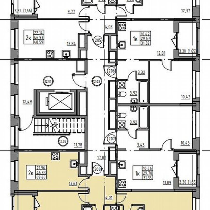 2-к. квартира, 48,6 м², 12/12 эт.