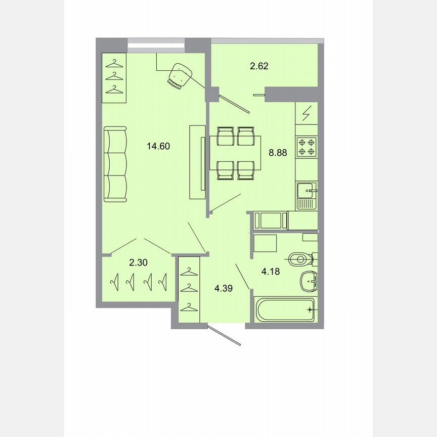 1-к. квартира, 34,8 м², 7/15 эт.