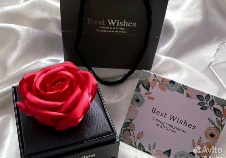 Серьги кулон и коробка с розой