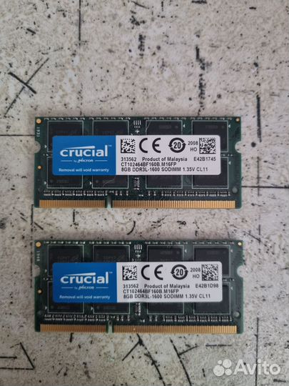 Оперативная память so-dimm DDR3L 8 gb Crucial