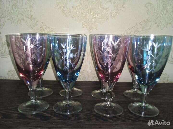 Фужеры рюмки кружки цветное стекло пантография