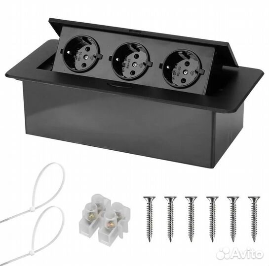 Розетка встраиваемая выдвижная чёрная металл