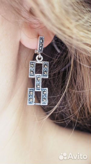 Серьги, кулон, кольцо с марказитом