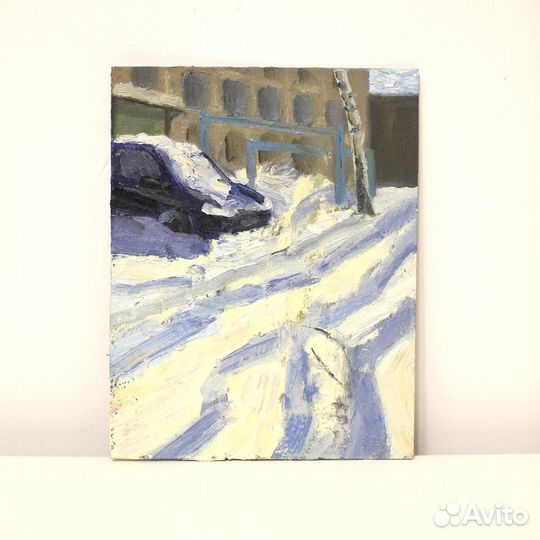 Картина зимняя машина в снегу этюд