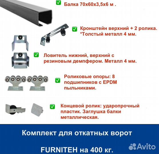 Комплект для откатных ворот furniteh балка 6 м