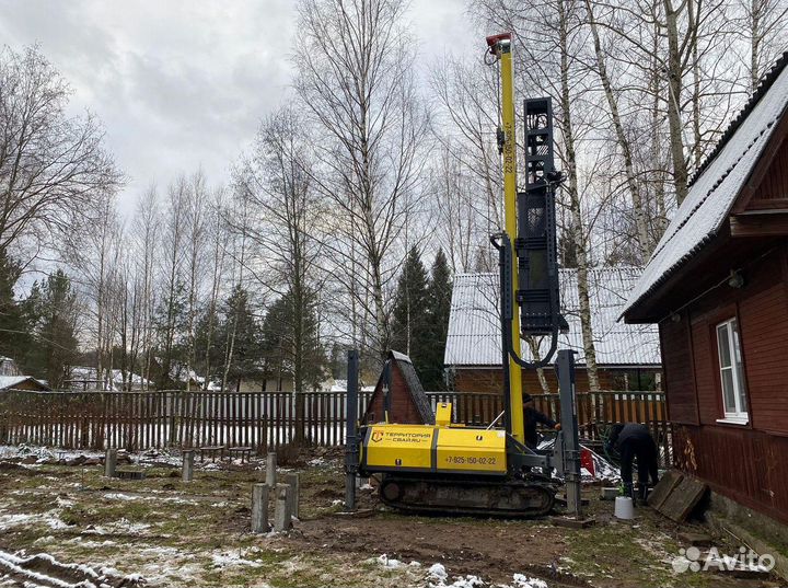 Установка фундамента, забивные железобетонные сваи