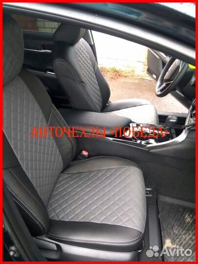 Чехлы Toyota Camry v50 из экокожи чёрно-серые Ромб